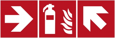 3x Folienaufkleber Brandschutzzeichen "Feuerlöscher" + Richtungspfeile "rechts-links" & "Treppe" nach DIN EN ISO 7010-10,5 x 10,5 cm