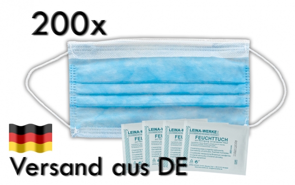 200x Atemschutz - Gesichts-Maske Mundschutz 3-lagig -einweg- Hygieneschutz